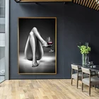Обнаженная женщина винный бокал Холст Картина черная белая сексуальная фотография Настенная картина для гостиной домашний декор