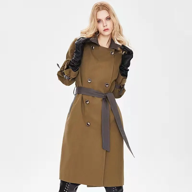 

JAZZEVAR 2021 Spring and autumn color splicing double row buckle waist temperament windbreaker female