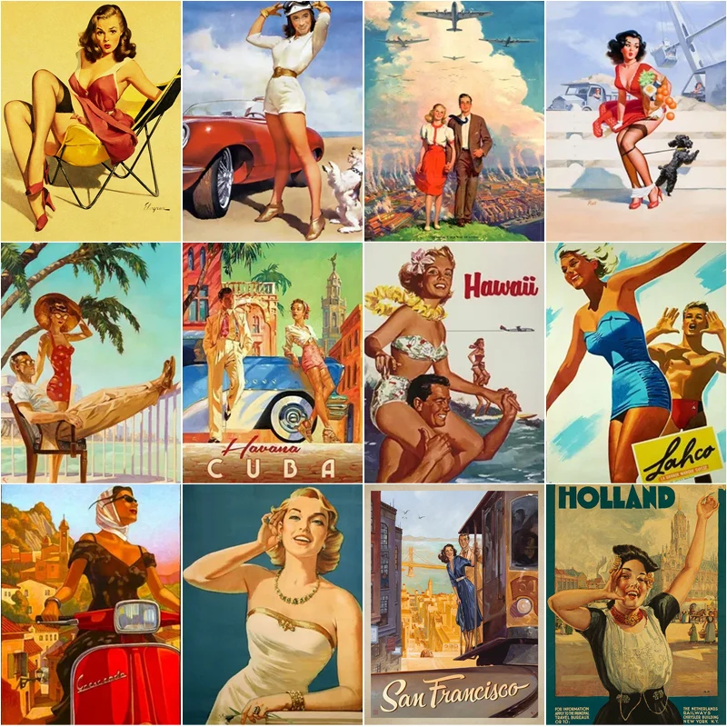 

Diy Diamond Painting Embroidery Retro Girl Character Poster Living Room Cross Stitch Decoration 5D Mosaic Wall Sticker