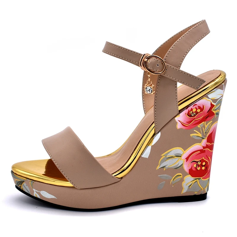 

ANMAIRON PU Super High Woman Sandals 2019 Summer Wedges Shoes for Women Basic Casual Buckle Strap Women Sandals Size 35-40 LY918