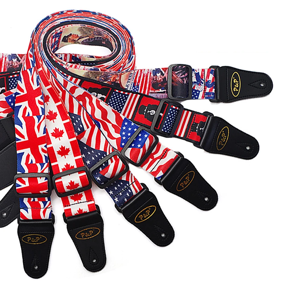 neue nationale flagge usa uk kanada slash design baumwolle 2 einstellbare bass akustische elektrische gitarre strap schwarz leder enden free global s
