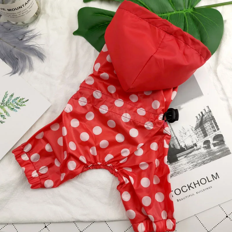 For Small Dogs Waterproof Jumpsuit Polka Dot Raincoat Clothing Dog Cat Raincoat Chihuahua Golden Retriever