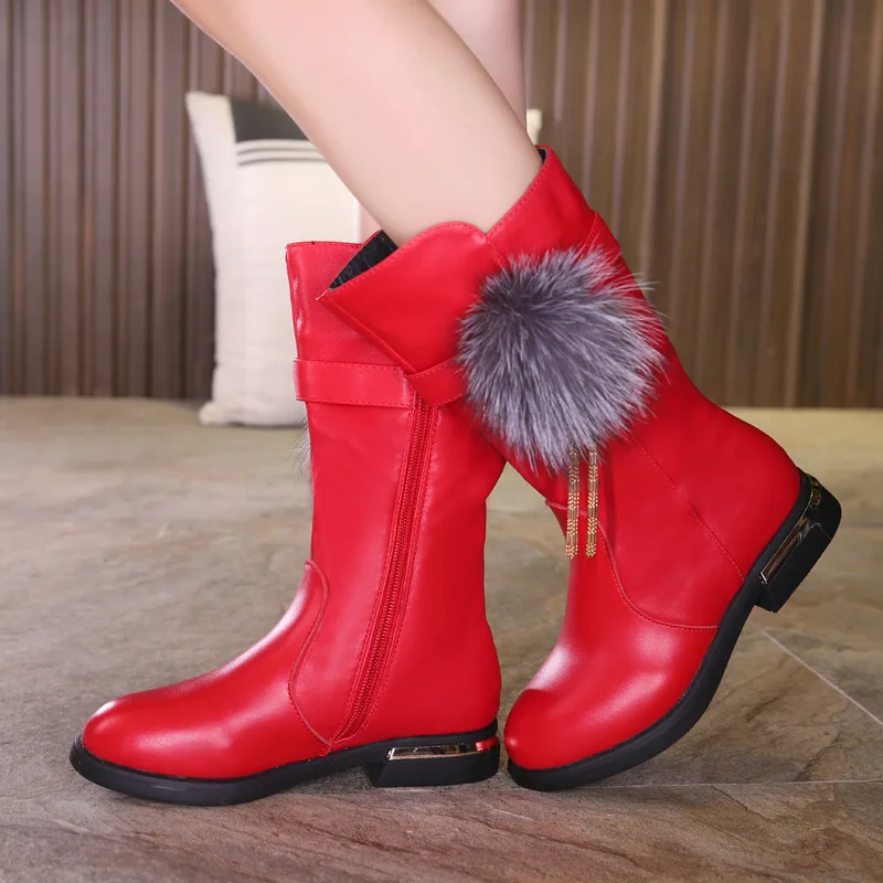 Enlarge 2022 Winter Girls Boots Real Leather High Boots Girls' Cotton Shoes Children's Snow Boots Martin Boots
