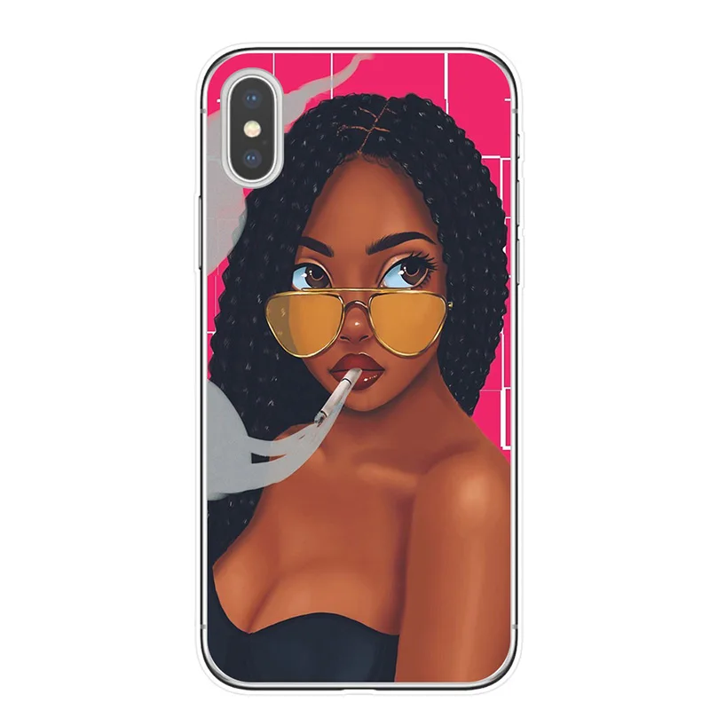 

Black Girl Phone Case For Iphone X XR XS 7 8 Pro Max Case Fashion Hand Painted Protective Cover Phone Accessories