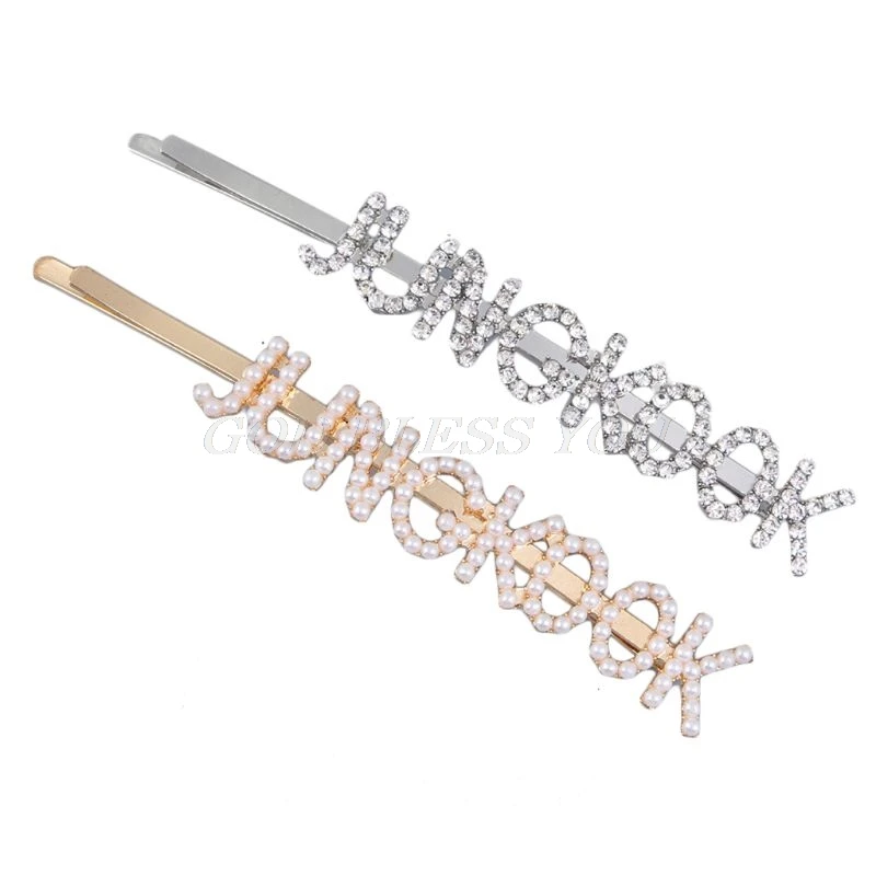 B Женские металлические буквы Bobby Pins Kpop имя членов имитация жемчужины, горный хрусталь для волос зажим для поддержки болельщиков декоративные заколки - Цвет: B