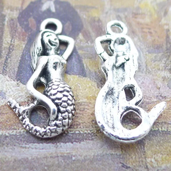 

20Pieces 11*22mm Antique Silver Color Mermaid Charms Bracelet Pendant DIY Jewelry Making Finding