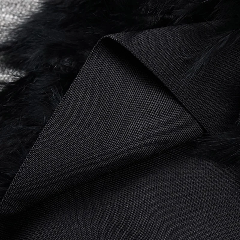 Бандажное платье с перьями модное Сетчатое длинными рукавами в стиле петчворк