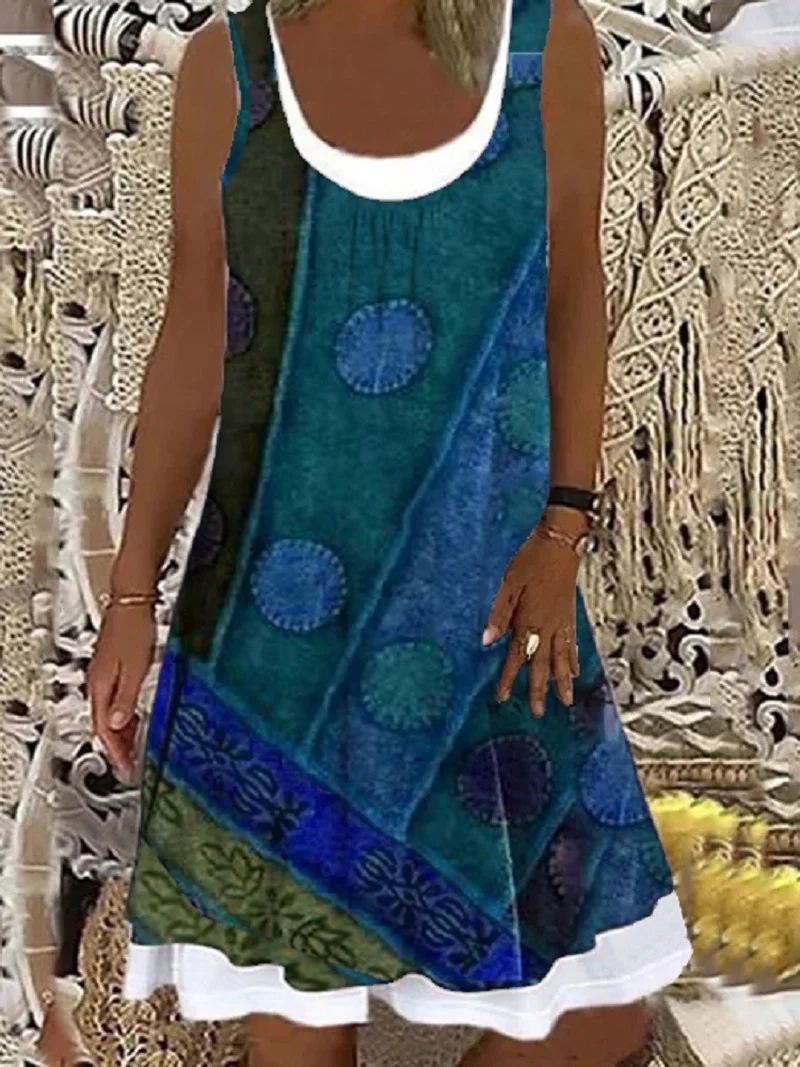 

Платье Вечерние ское вечернее с круглым вырезом, пикантное свободное мини-платье без рукавов, модный Повседневный Сарафан с принтом, больши...