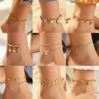crystal zircon gold color metallic anklets for women fad starfish pearl ankle bracelet foot chain bohemian jewelry accessories