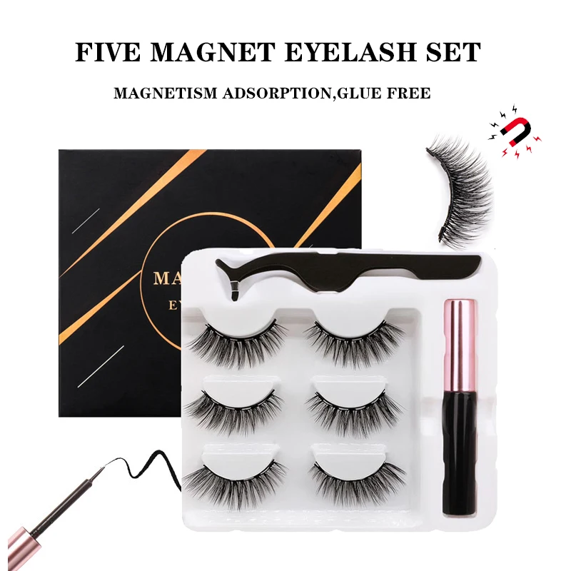 

3d Magnetic Eyelashes Eyeliner Eyelash Curler 5 Magnet Natural Magnetic False Eyelashes With Magnetic Eyeliner makeup faux cils