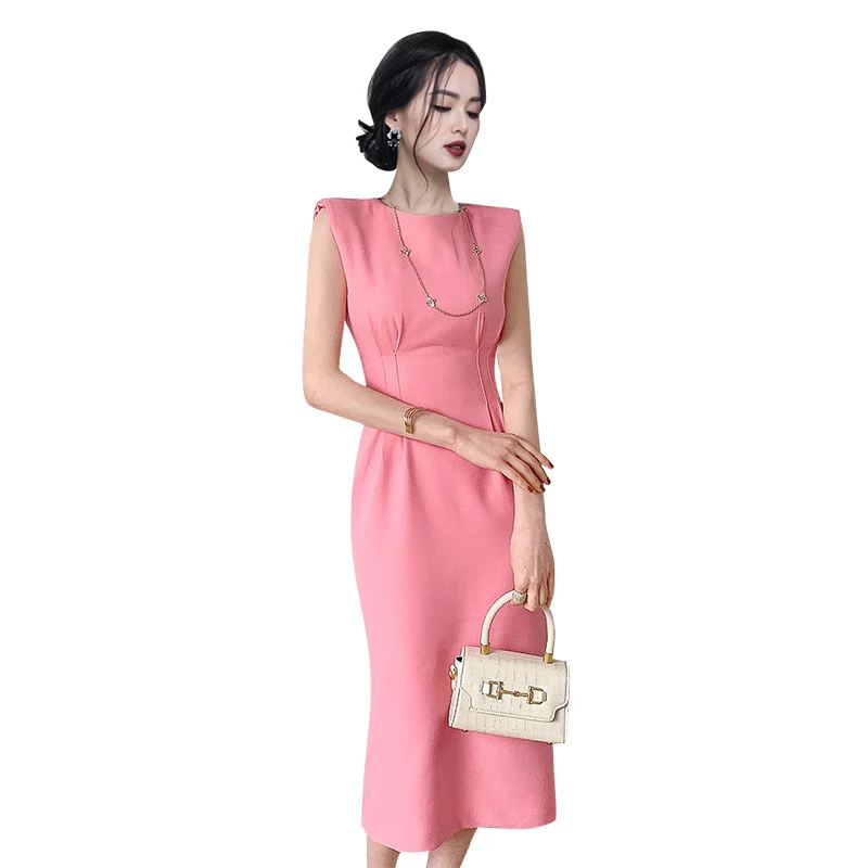 

Summer solid color dress round neck celebrities new korean fashion temperament thin sexy style office party for women dresses