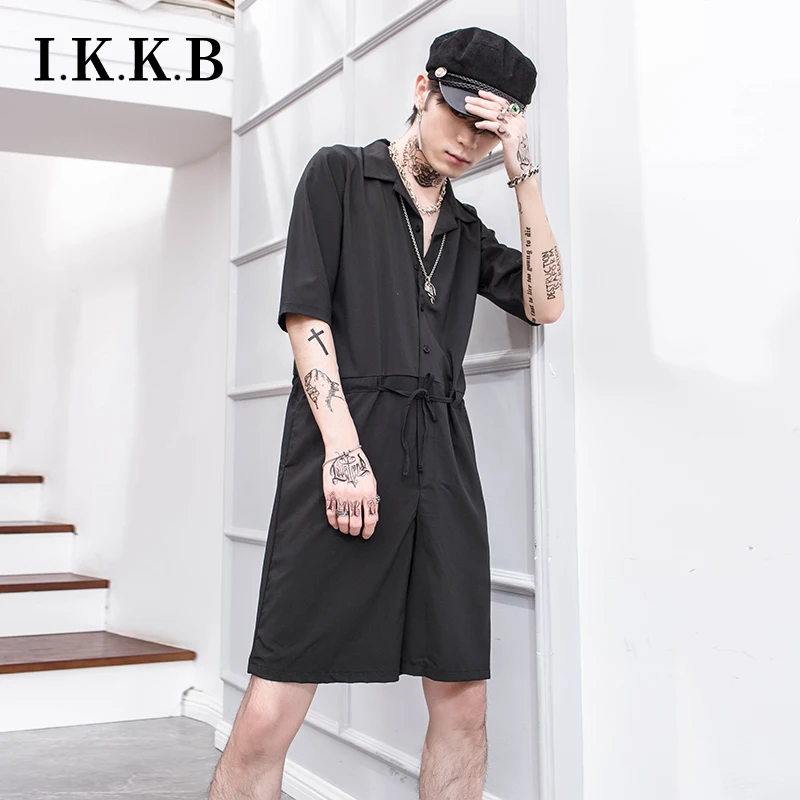 Japanese retro overalls Jumpsuit Summer Men's loose short-sleeved onesie Korean version of the trend one-piece shorts | Мужская