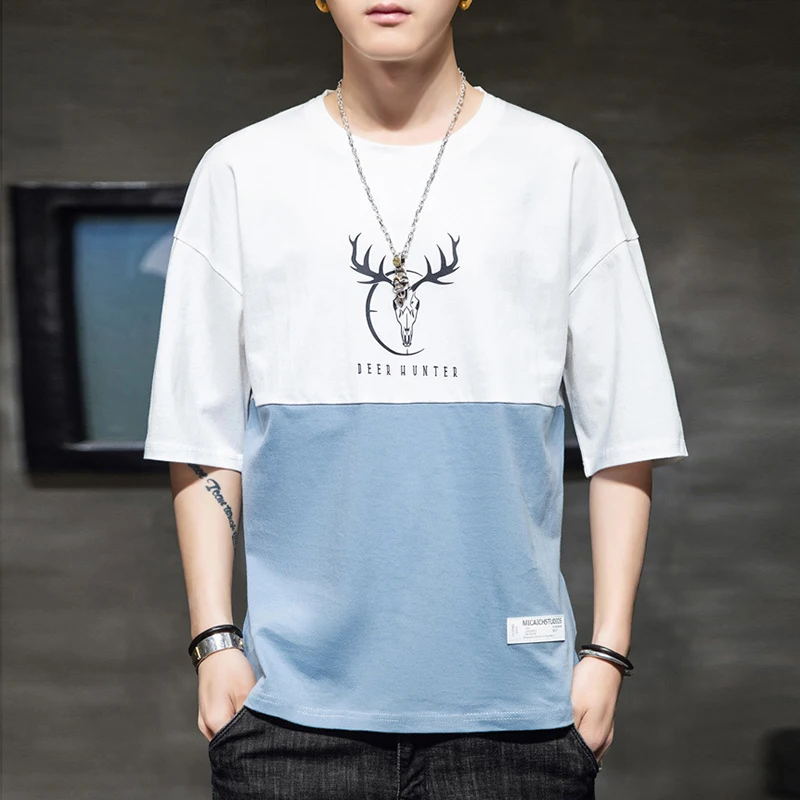 Мужские повседневные футболки с коротким рукавом хлопковые свободные круглым