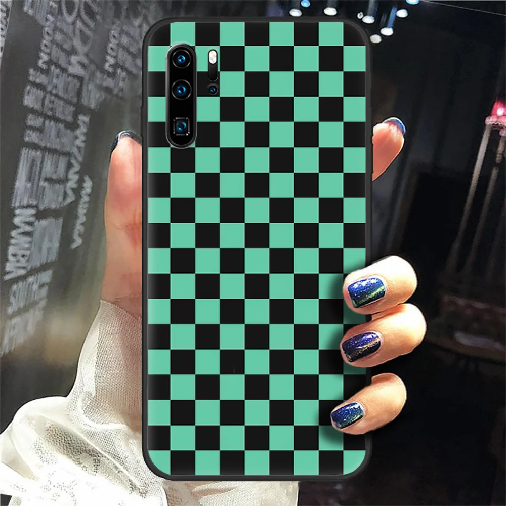 

Colorful plaid Phone Case Cover Hull For Huawei P8 P9 P10 P20 P30 P40 Lite Pro Plus smart Z 2019 black hoesjes 3D funda fashion