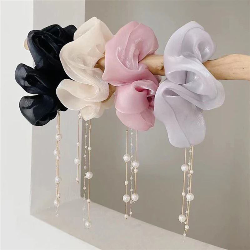 

Japan And South Korea Tassel Pearl Large Intestine Ring Ball Hair Ring Rubber Band Coil Hair Pendant Pearl Tassel Hair Ring