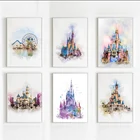 Disney анимация Замок принцессы Картина на холсте мультфильм замок плакаты и принты настенные картины для девичьей комнаты домашний декор