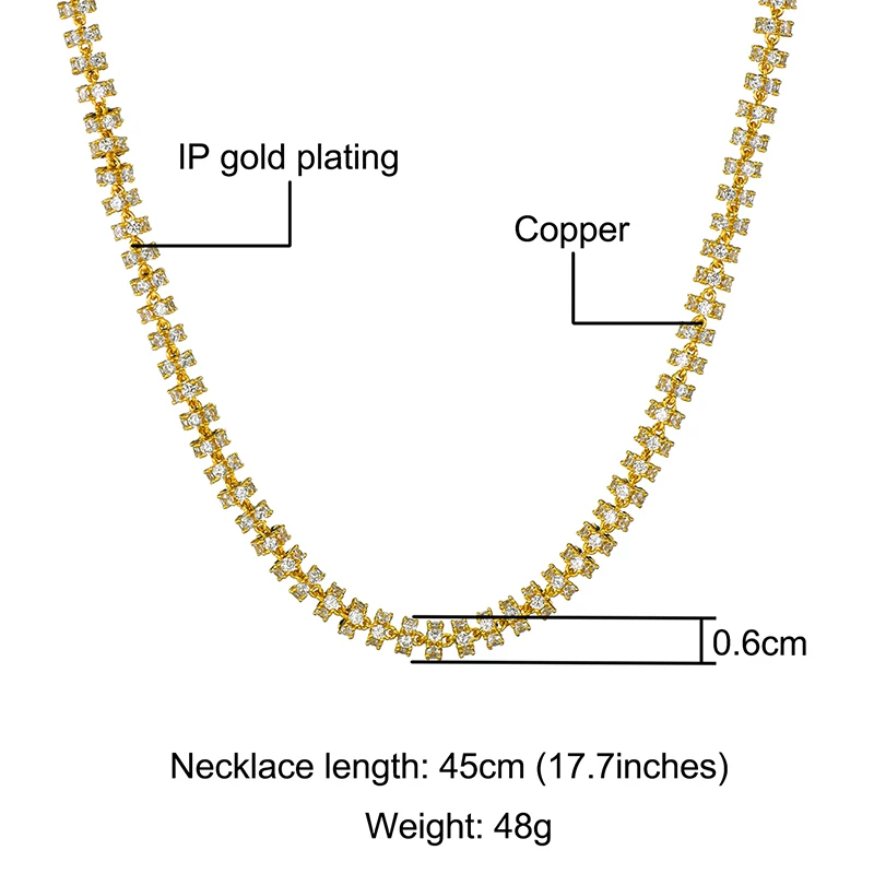 Hip Hop 6MM Set Bling AAA CZ Cubic Zirconia Iced Out Round Link Chain Necklace Bracelet For Men Women Rapper Jewelry 18''-24''