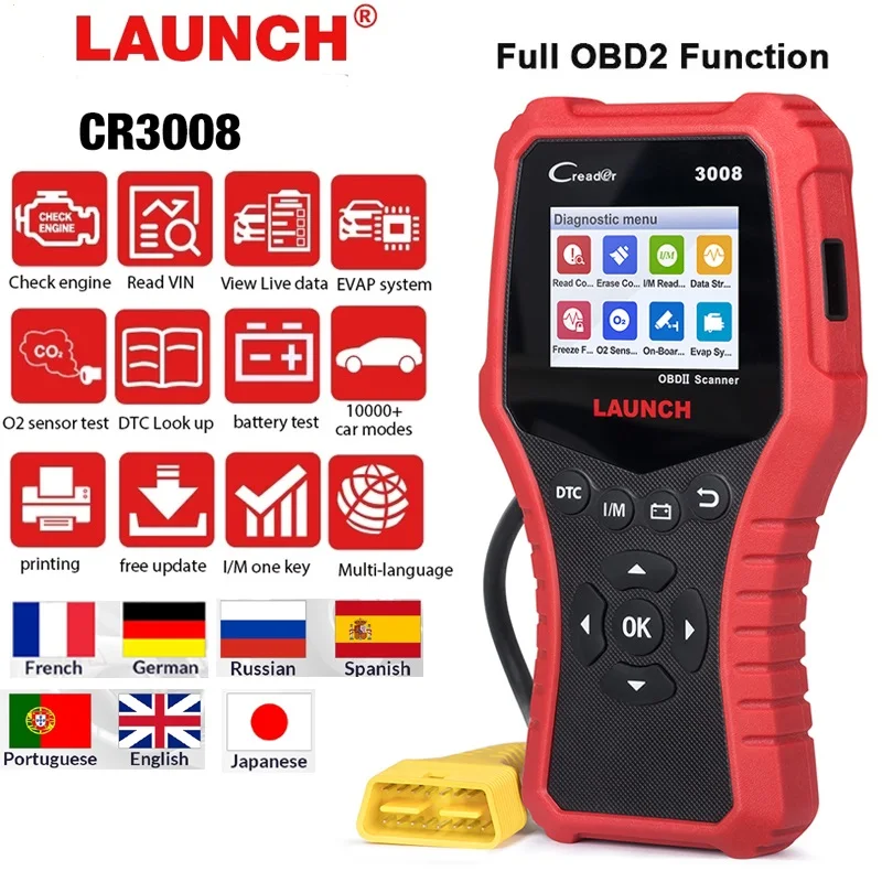 LAUNCH CR3008 OBD2 Scanner Professional Automotive Scan Code Reader Check Engine light tool Car Battery Voltage Diagnostic Tool