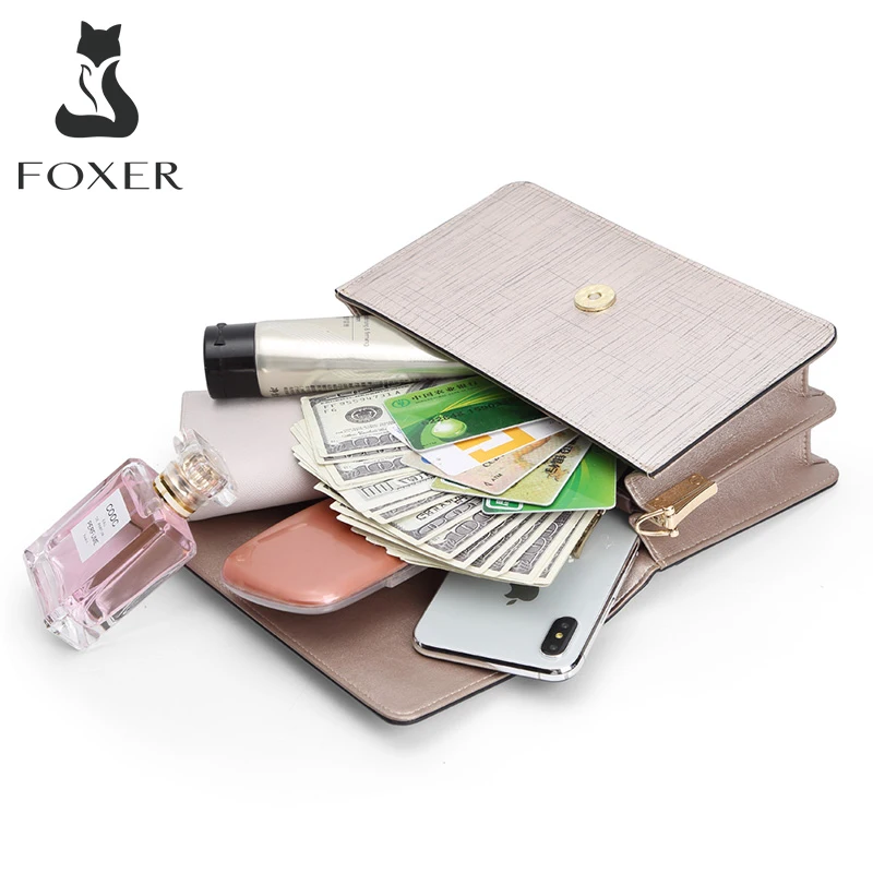 Модная женская сумка FOXER из спилка стильная маленькая сумочка на плечо с клапаном