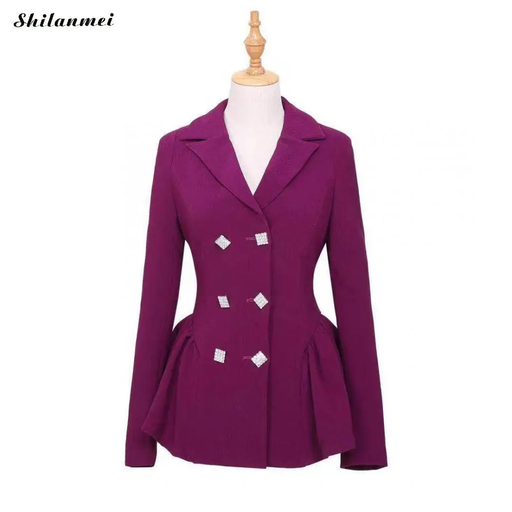 

Женские однотонные блейзеры и куртки, осенние деловые женские костюмы для офиса, двубортный облегающий элегантный женский блейзер, пальто ...