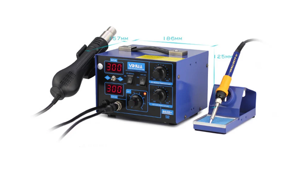 YIHUA 862D+ паяльная станция 2 в 1 паяльная станция паяльник горячего воздуха пистолет для IC SMD распайки светодиодный цифровой дисплей CE