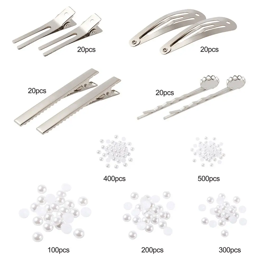 

1Set ABS Plastic Imitation Pearl Cabochons with Hair Clip Finding For DIY Jewelry Making Hair Accessories