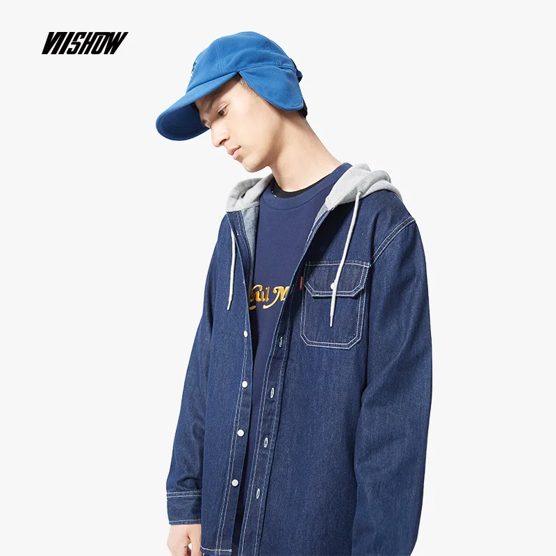 VIISHOW Новая Осенняя мужская джинсовая рубашка модная Повседневная стильная синяя