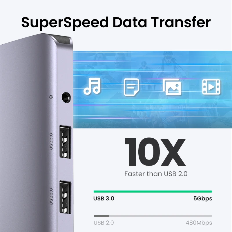 Концентратор UGREEN 10 в 1 USB Type C к HDMI 4K 3 0 VGA PD 5 мм полнофункциональный концентратор