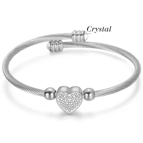 silver with crystal Браслет в форме сердца, браслеты из нержавеющей стали с кристаллами, браслеты с подвесками для женщин, модное ювелирное изделие, подарок - Окраска металла: silver with crystal
