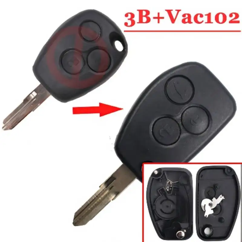 

XNRKEY (2pcs/lot) Remodeling 3 Button Flip Remote Key Shell with VAC102 Blade(Round Button) for Renault