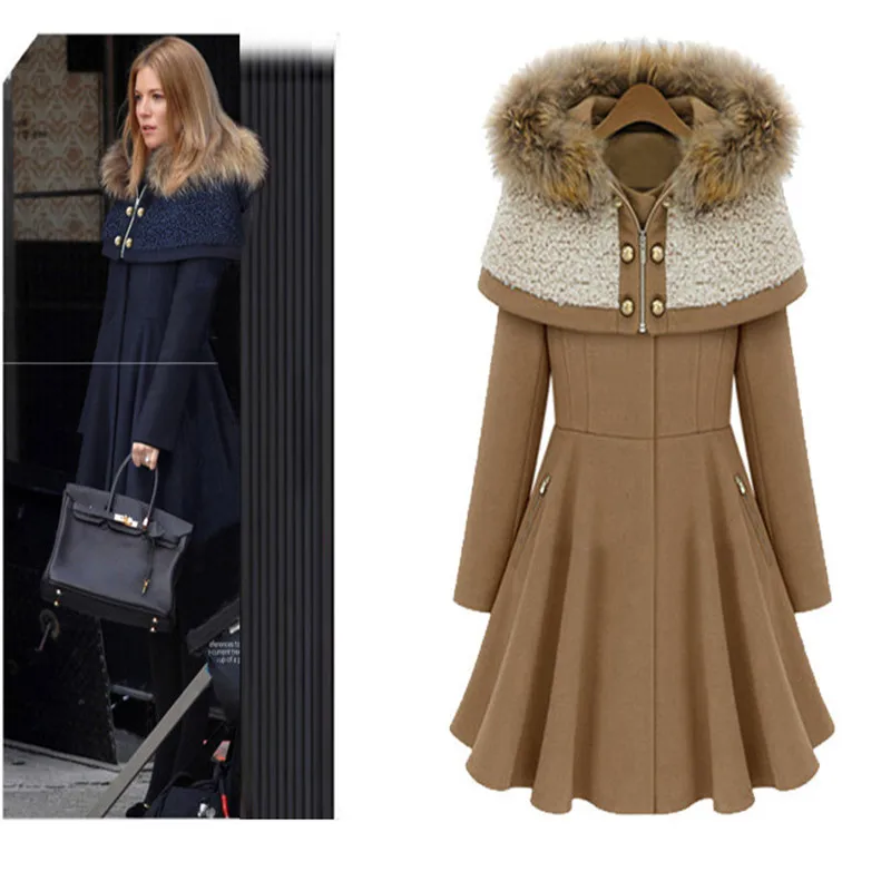 Женское шерстяное пальто средней длины с капюшоном смешанное Осень зима 2020