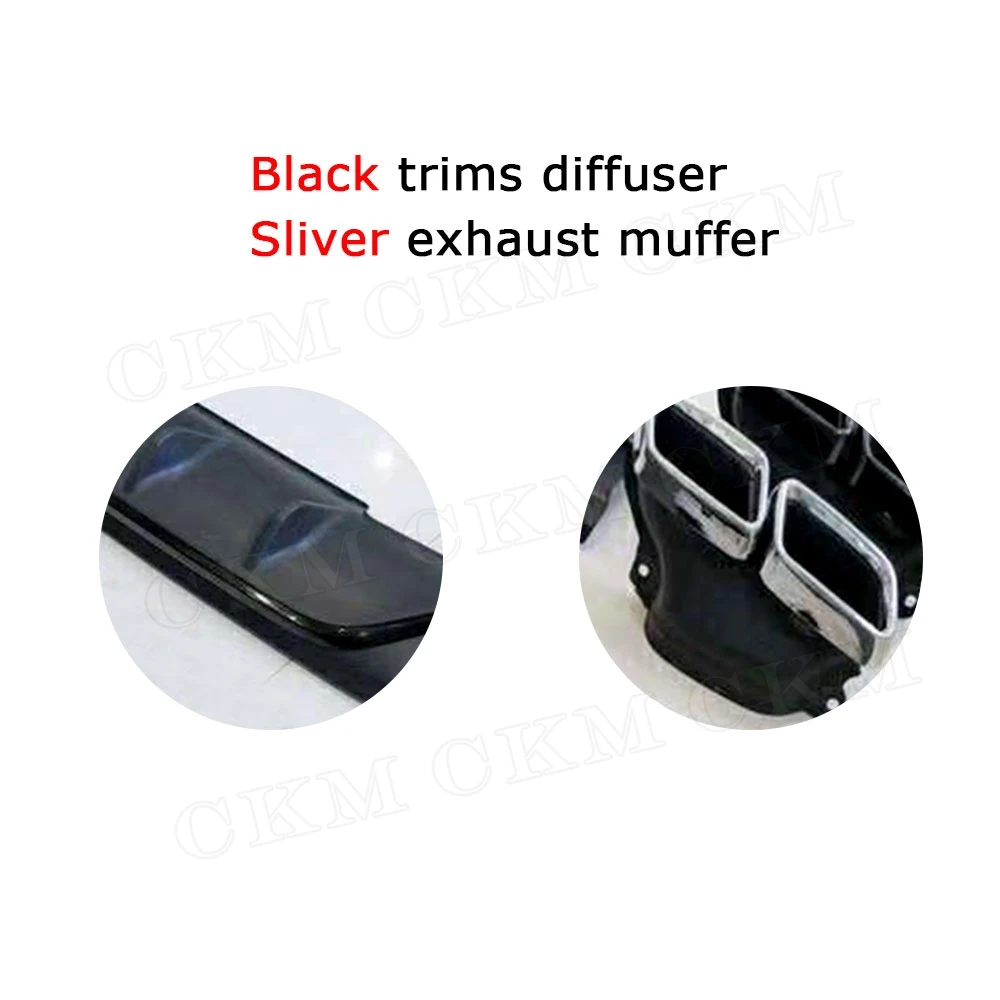 black silver PP E класс диффузор, губа на задний бампер с выхлопными наконечниками 4 выхода для Benz W213 E200 E300 E43 Спорт изменение на E63 AMG вид 17-18 - Цвет: black silver