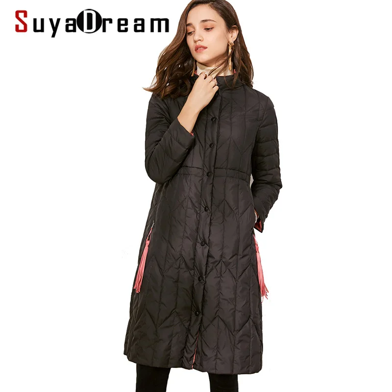 SuyaDream женские пуховые пальто со стоячим воротником одноцветные Стеганые Длинные