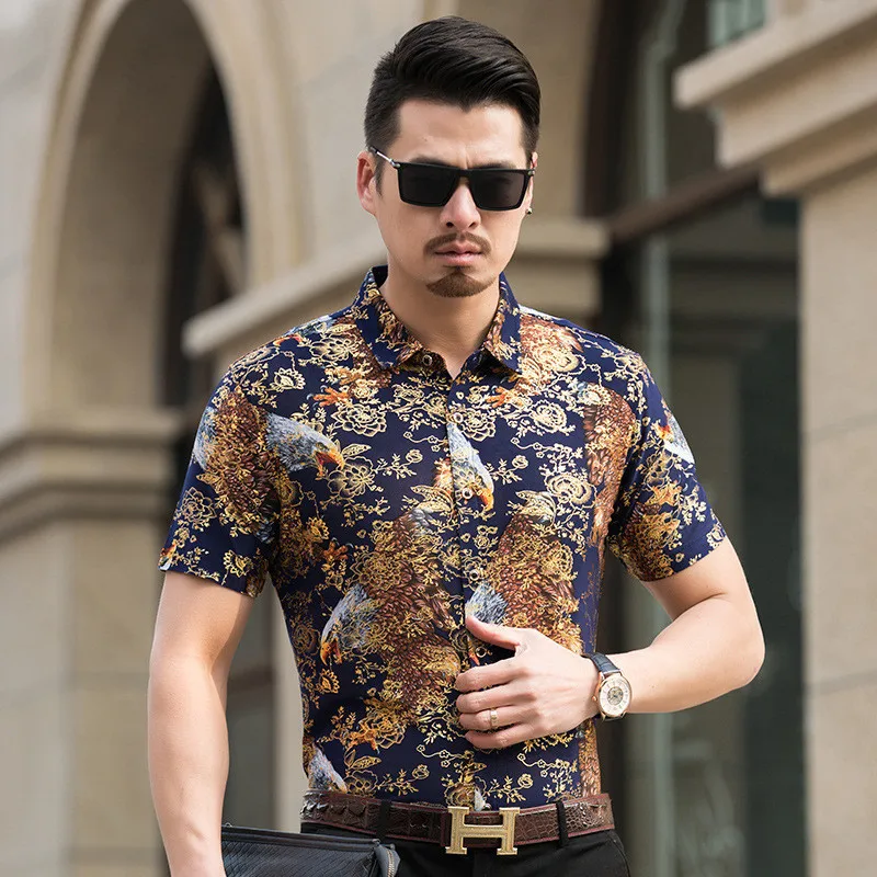 Мужская рубашка летняя стильная забавная Повседневная с рисунком орла мужская