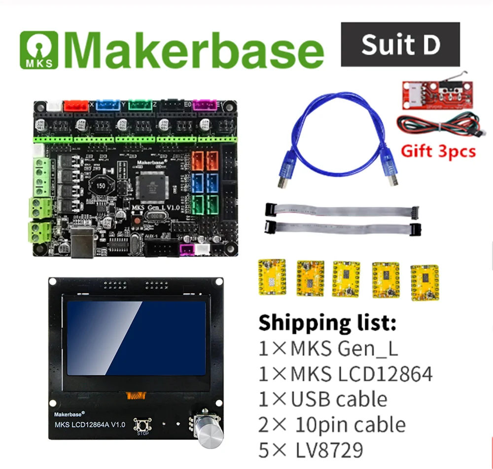 3d принтер контроллер карты MKS GEN L V2.0+ Ramps lcd 12864 Дисплей lcd 12864+ RepRap Шаговые драйверы Дешевые DIY 3D принтер пластина