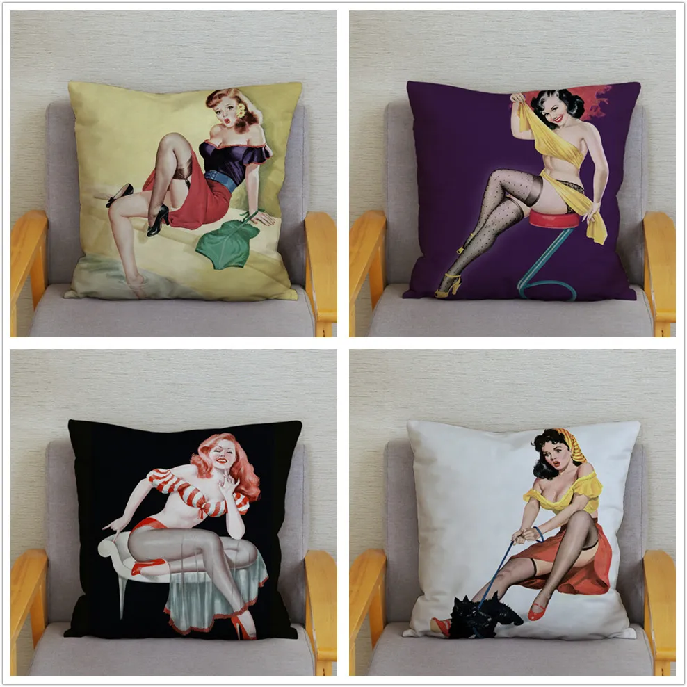 Vintage European Pillowcase Sexy Women Lady Cushion Cover Super Soft Short Plush Pillows Covers Car Sofa Home Decor Pillow Case | Дом и сад