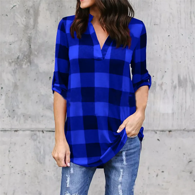 

New Casual Red Plaid Women Blouses Black Red Check Boyfriend Style Shirts Loose Camisa Tops Autumn 5XL Plus Size