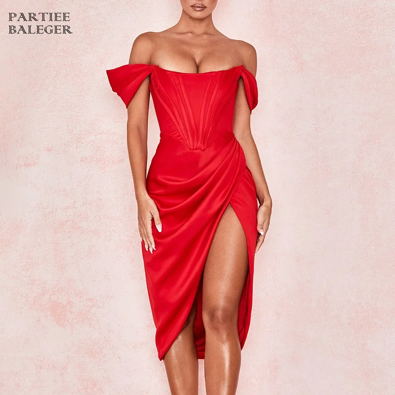 PB 2020 бесплатная доставка женское красное платье сексуальное с открытыми плечами
