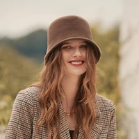 autumn and winterwool warm earmuffs soft fishermanbucket hat ladies temperament simple and elegant solid color basin hat women