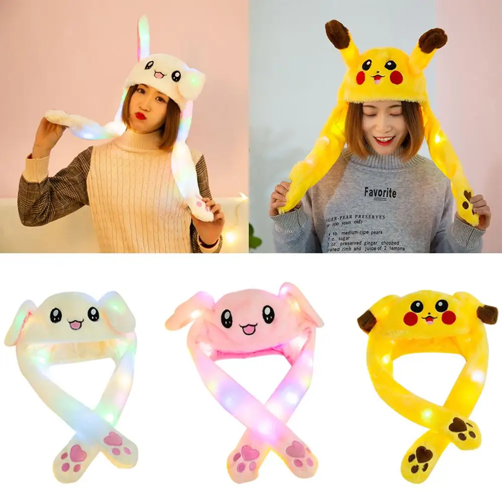 

Lovely Luminous/no Light Plush Rabbit Hat Funny Play Toy Up Down Moving Bunny Ears Toy Hat Girlfriend Kids Gifts