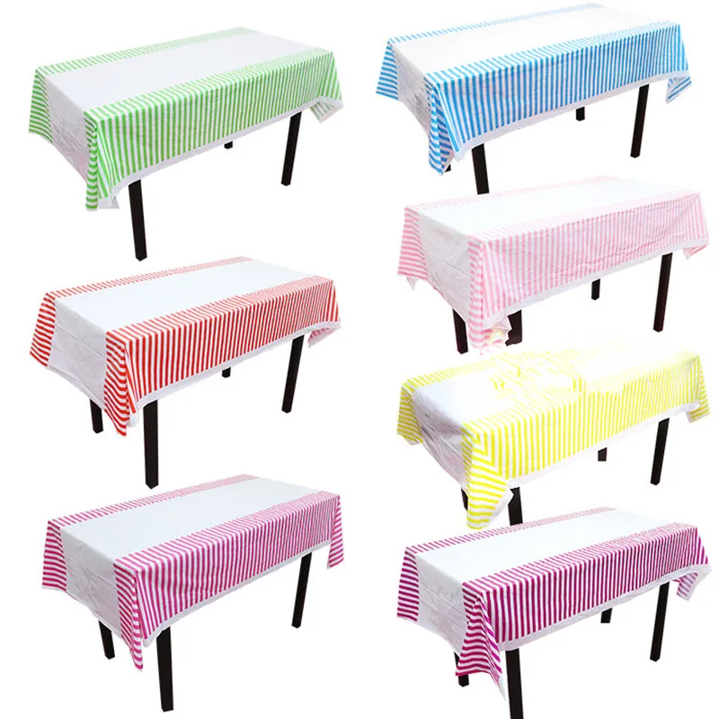 

Пластиковая скатерть в разноцветную полоску, украшение для детского дня рождения, одноразовая скатерть