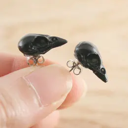 

Womens Mens Bird Skull Earrings - Miniature Crow Skull Studs,gothic Gift