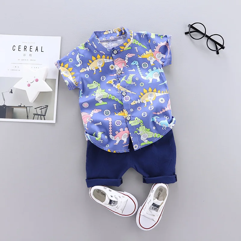 

Baby Boy Clothes New Summer Dinosaur Printed Shirt + Solid Shorts 2 PCS Children Clothes Set Suits Kids Clothes 1 2 3 4 Years