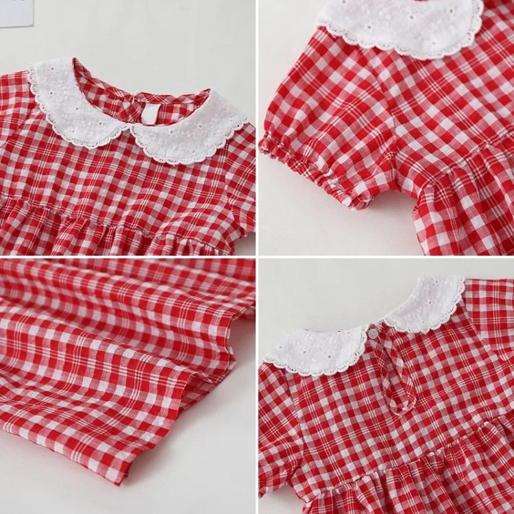

2021 Summer Casual Dress Baby Girls Plaid Short Sleeve Kids Princess Dresses Kids Peter pan Collar Dress