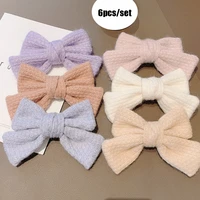 6 pcsset new fashion furry knitted big large bow hairpin for girl trendy korea hair clip cute barrette sweet hair accessories