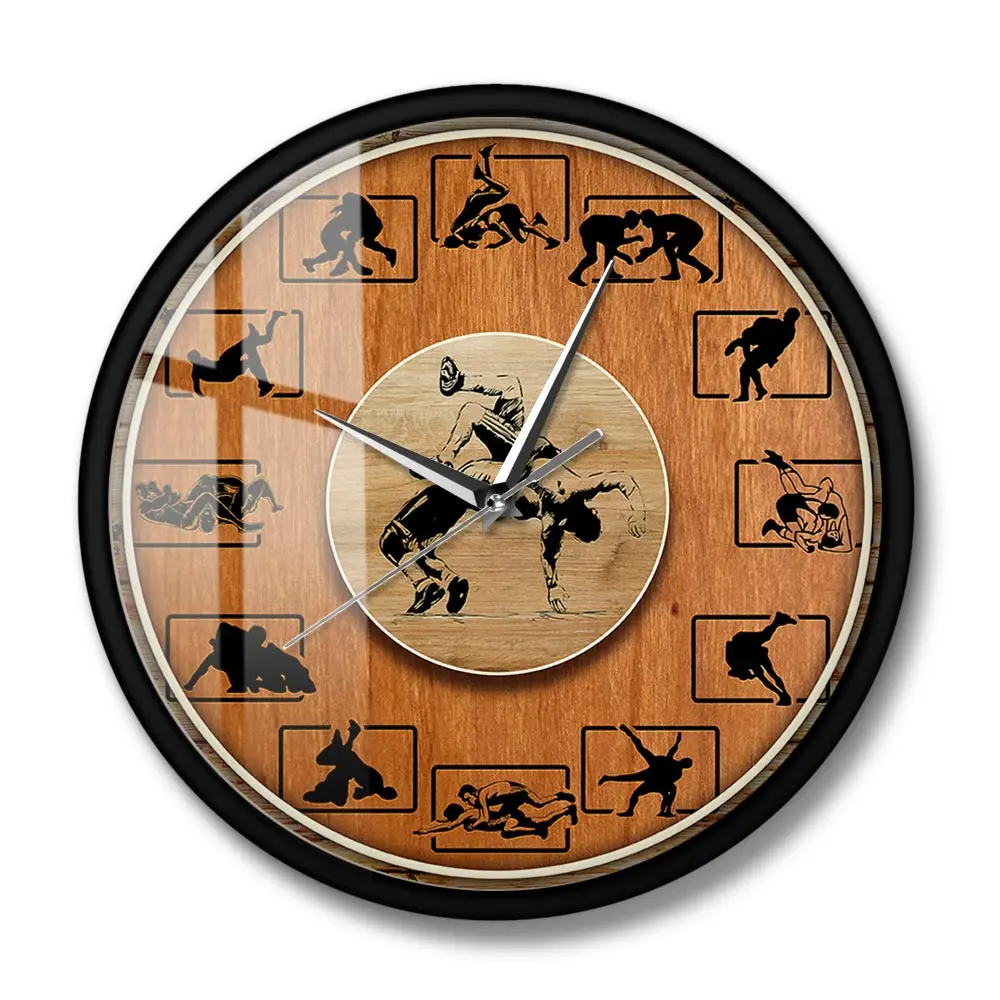 Боевые спортивные борцовские часы с деревянной текстурой настенные принтом