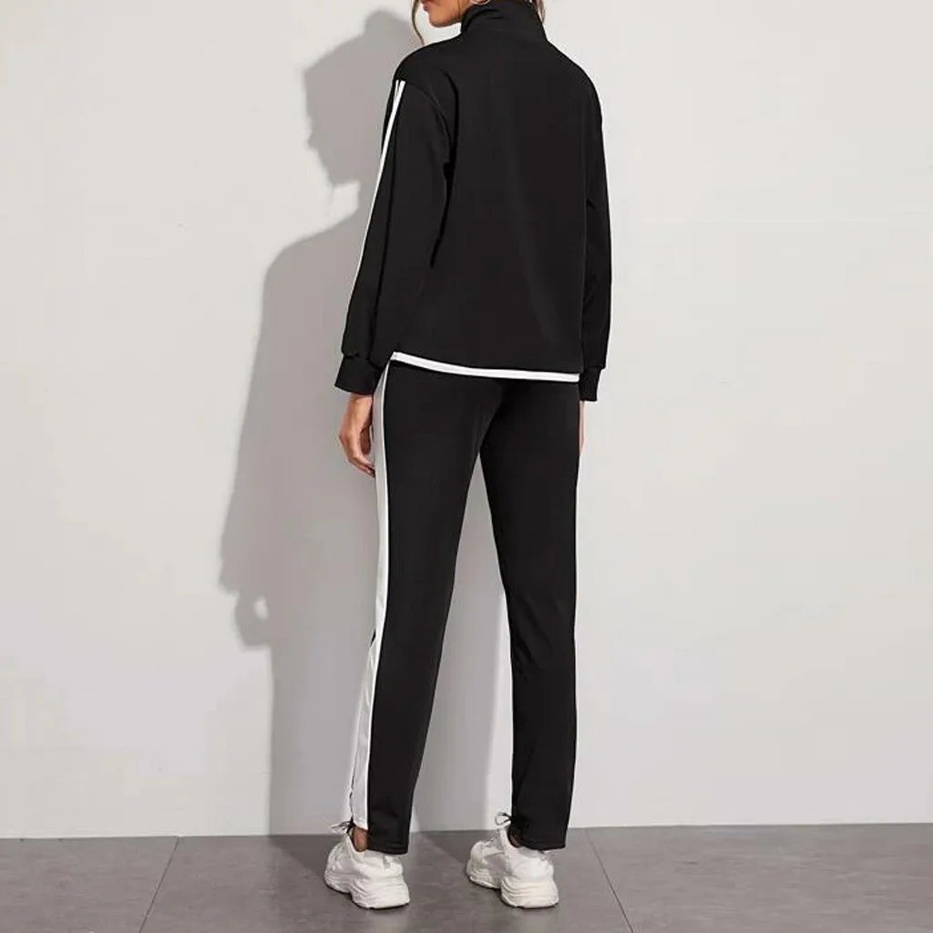 Весенняя женская спортивная одежда из двух предметов на молнии с длинным рукавом
