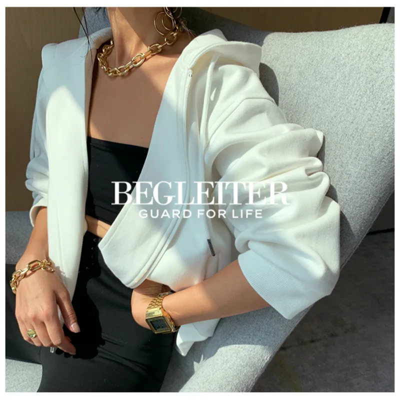 Cotton Crop Sweatshirts Woman Plus Size Sweat Suit Casual Tracksuit Women Sweatshirt Hoodies Sweetshirt Zipper Solid Color Hoody