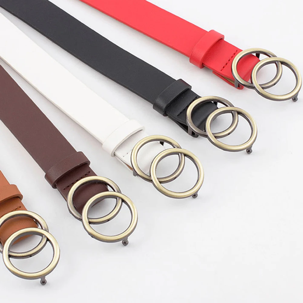 Ремень с двойной круглой пряжкой для мужчин и женщин повседневный регулируемый