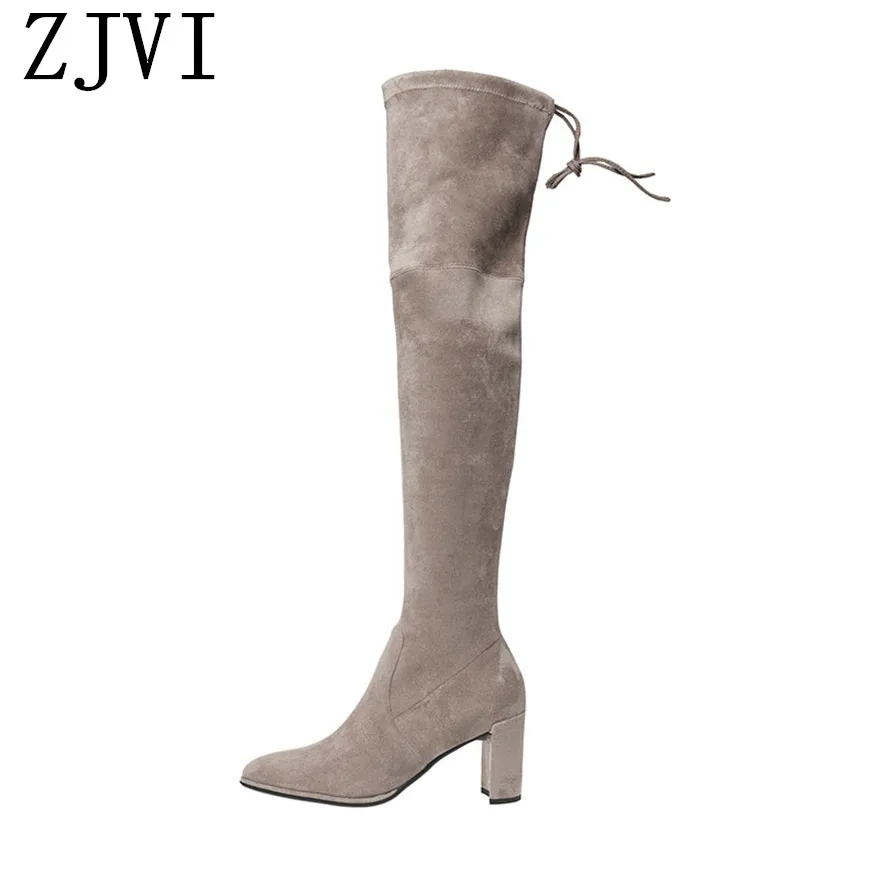 ZJVI/эластичные сапоги выше колена из коровьей замши сезон осень-зима пикантные